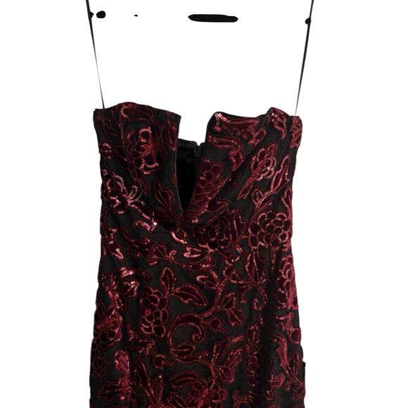 Dress the Population Burgundy Sequin Floral Strapless Gown – Size XS - Picture 9 of 14